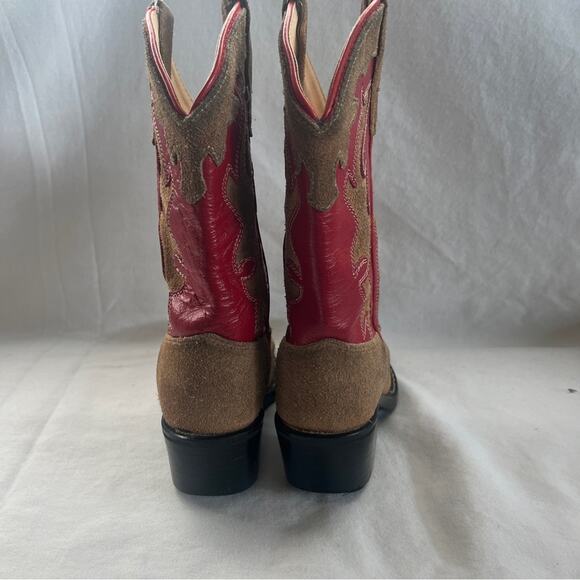 Old West Leather Cowgirl Boots Red Brown Toddler Size 100 Rodeo Western Country - Picture 6 of 13